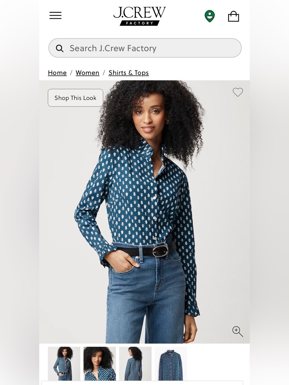 J Crew Teal Button-Up Blouse with White Floral Print